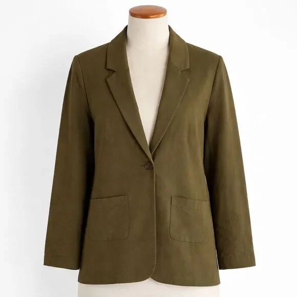 Garnet Hill Knit Relaxed Blazer Size 10 Single Button Pockets Jacket Preppy - Picture 1 of 8